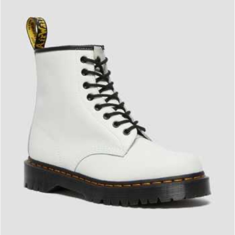 Dr. Martens Air Wair White Lace-Up Boots with Black Accents